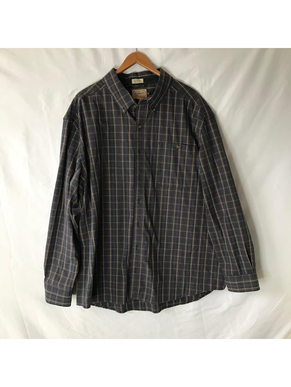 CE Schmidt Shirt XL Black Yellow Plaid Check Workwear Long Sleeve Cotton